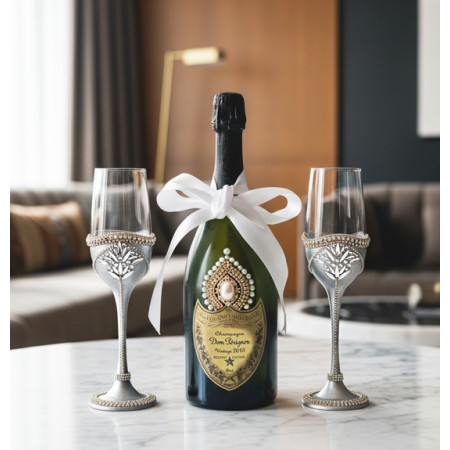 Dom Pérignon Champagne & Luxury Toasting Flutes Wedding Gift Set