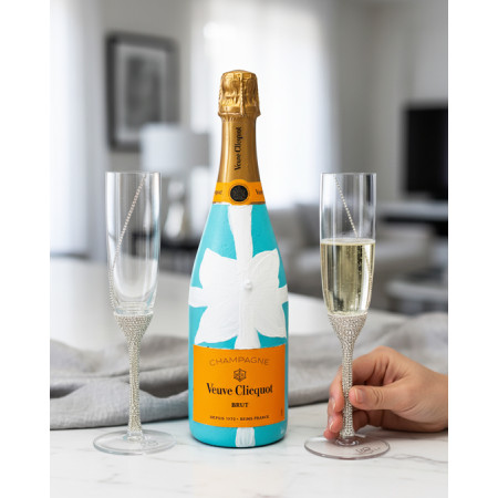Handpainted Veuve Clicquot Champagne + Tiffany & Co custom design flutes