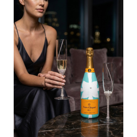 Handpainted Veuve Clicquot Champagne + Tiffany & Co custom design flutes