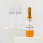 Hand-Painted Veuve Clicquot Champagne And Flutes Gift Set