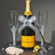 Veuve Clicquot Champagne And Flutes Adorned with Pearls & Rhinestones