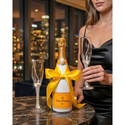 Veuve Clicquot Champagne And Crystal-Adorned Wedding Toast Flutes Gift Set