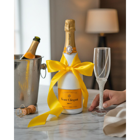 Veuve Clicquot Champagne And Crystal-Adorned Wedding Toast Flutes Gift Set